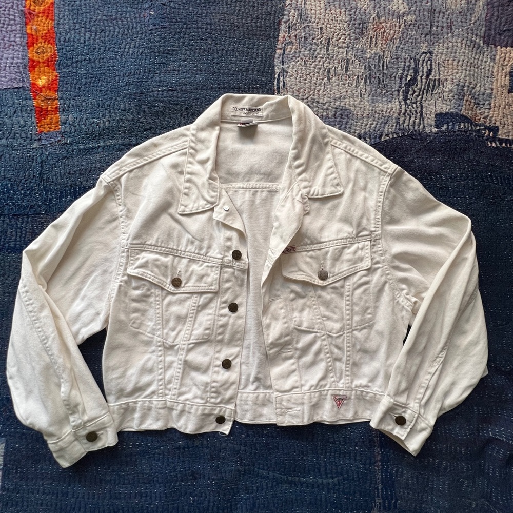 Vintage Guess By Marciano Cropped White Denim Jacket- S